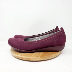 Dansko Kristen Shoes Womens 39 Wine Leather Slip On Wedge Heel Ballet Loafer